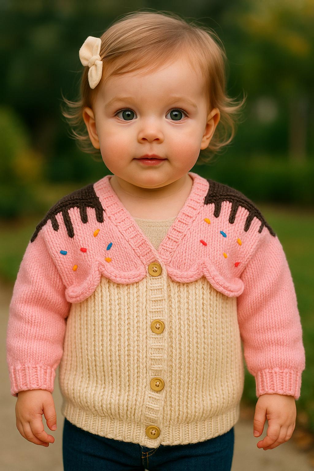 Kids Cupcake Cardigan,Handmade Knitted Cute Pink Cardigan for Girls Gift for Toddler