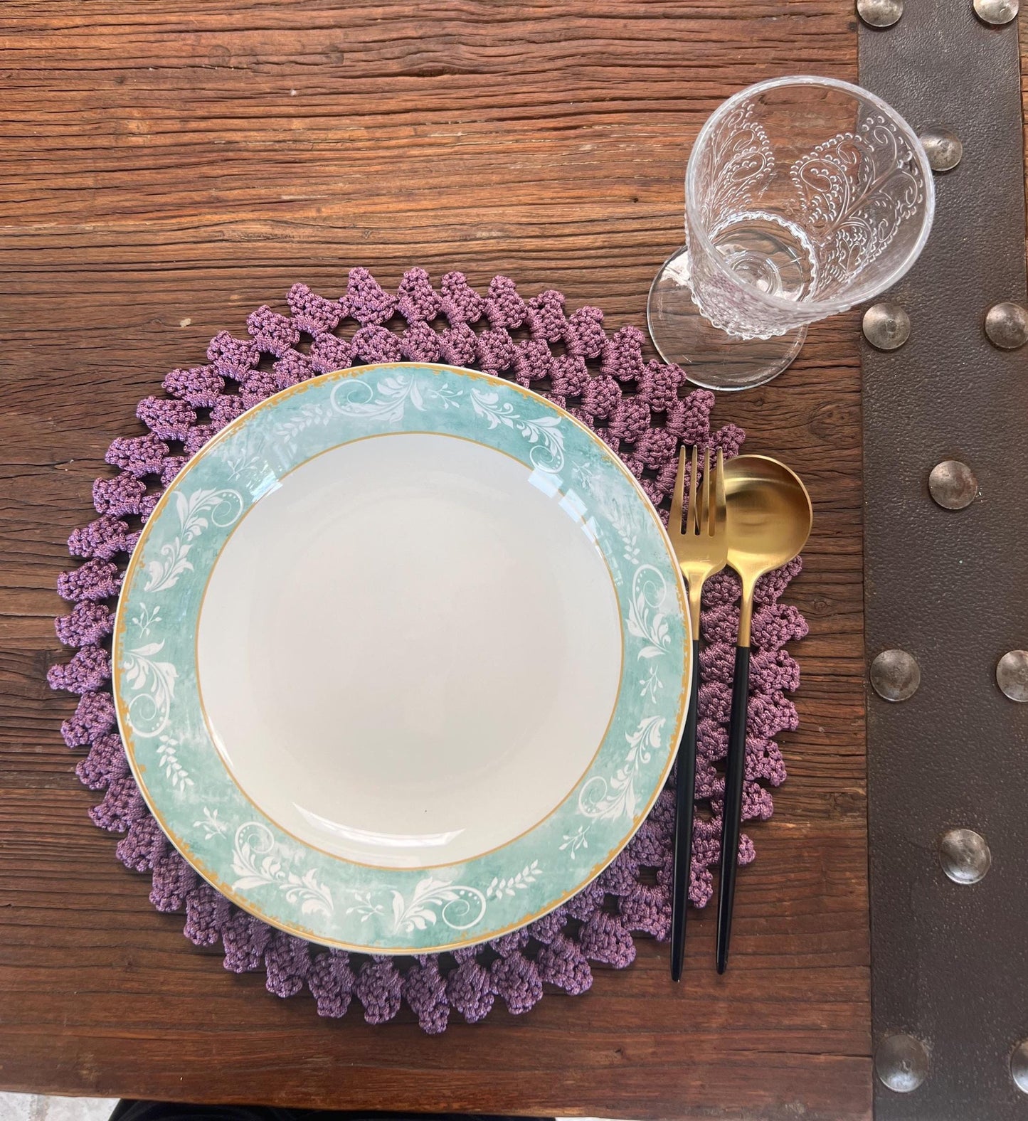 Handmade Crochet Round Placemats,Elegant Lacy Edge Table Decor,Purple Doily Set,Boho Dining Accent Set of 6