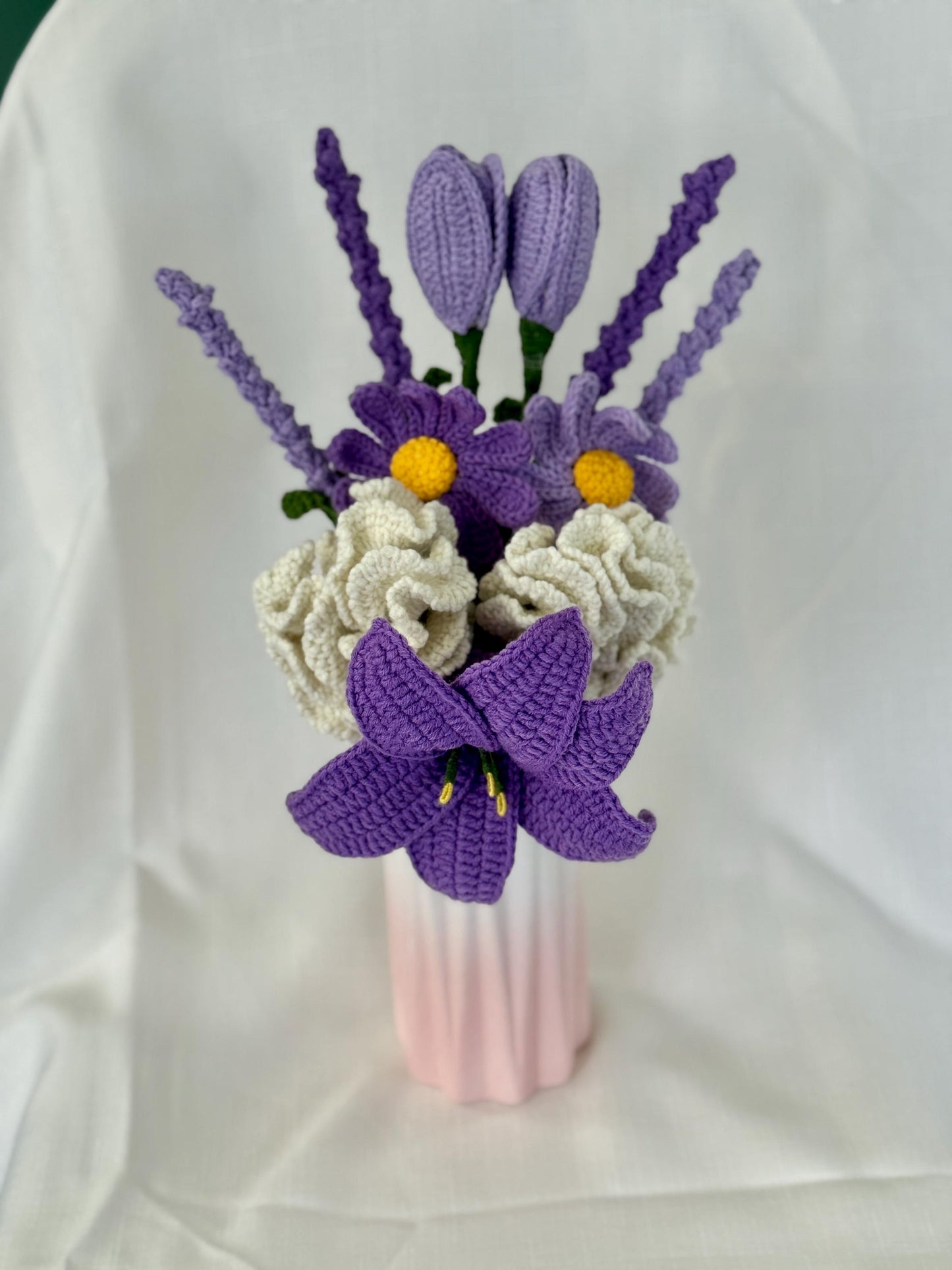 Crochet Flower Bouquet | Handmade Gift with 11 or 8 Flowers | With Vase, Wrapped or Flowers Only,Custom Colors,Forever Bouquet,Teacher Gift