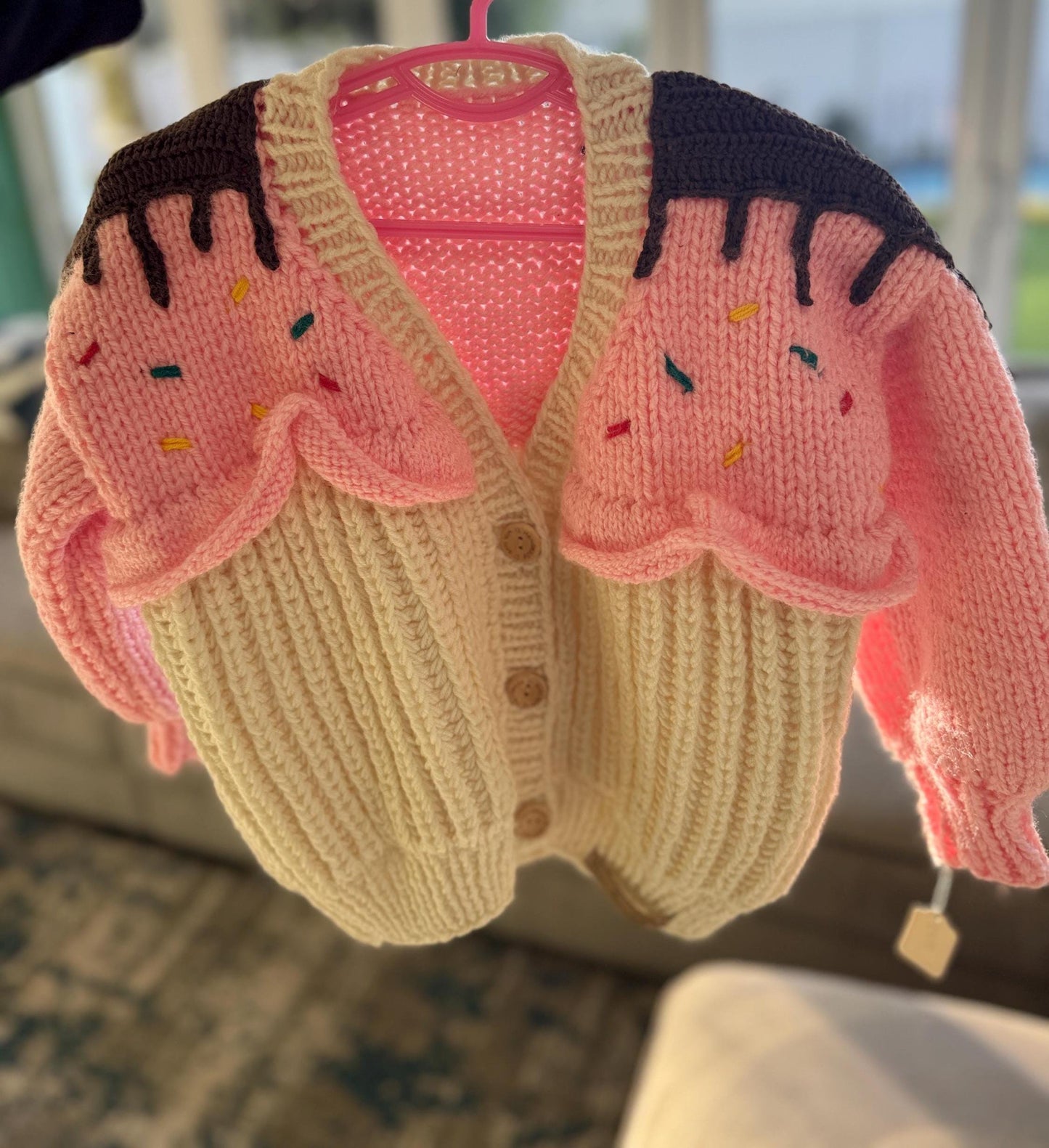 Kids Cupcake Cardigan,Handmade Knitted Cute Pink Cardigan for Girls Gift for Toddler