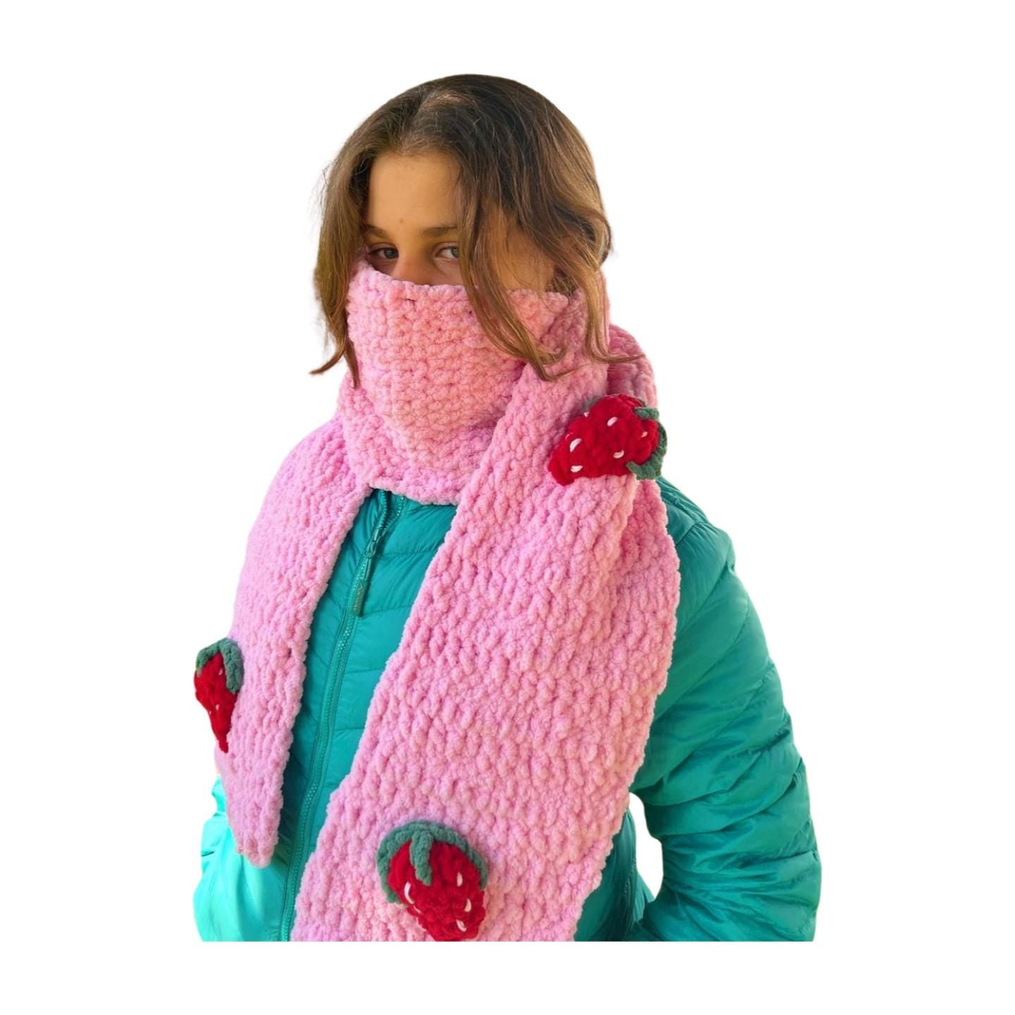 Fluffy Scarf,Strawberry Scarf,Cloud Scarf,Daisy Scarf,Cherry Scarf,Tulip Scarf,Bow Scarf,Handmade Crochet Scarf,Gift Scarf