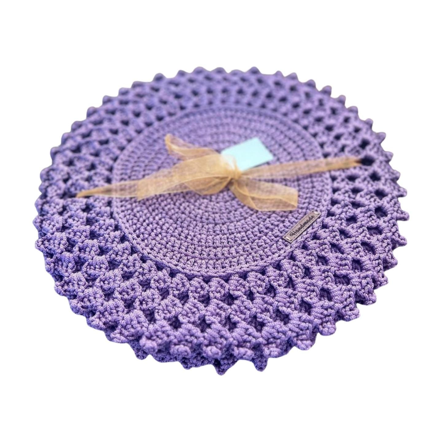 Handmade Crochet Round Placemats,Elegant Lacy Edge Table Decor,Purple Doily Set,Boho Dining Accent Set of 6