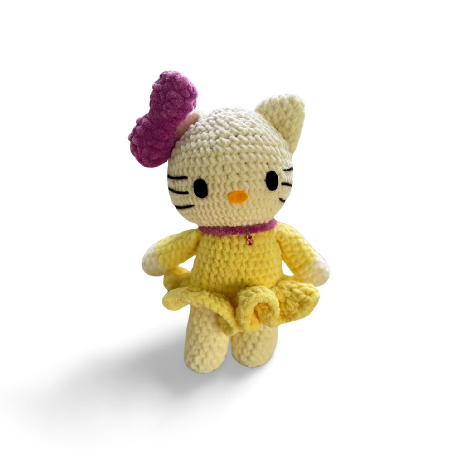Handmade Hello Kitty Crochet Plushy– Soft Velvet Doll with Dress & Bow – Custom Colour Cute Gift for Girls