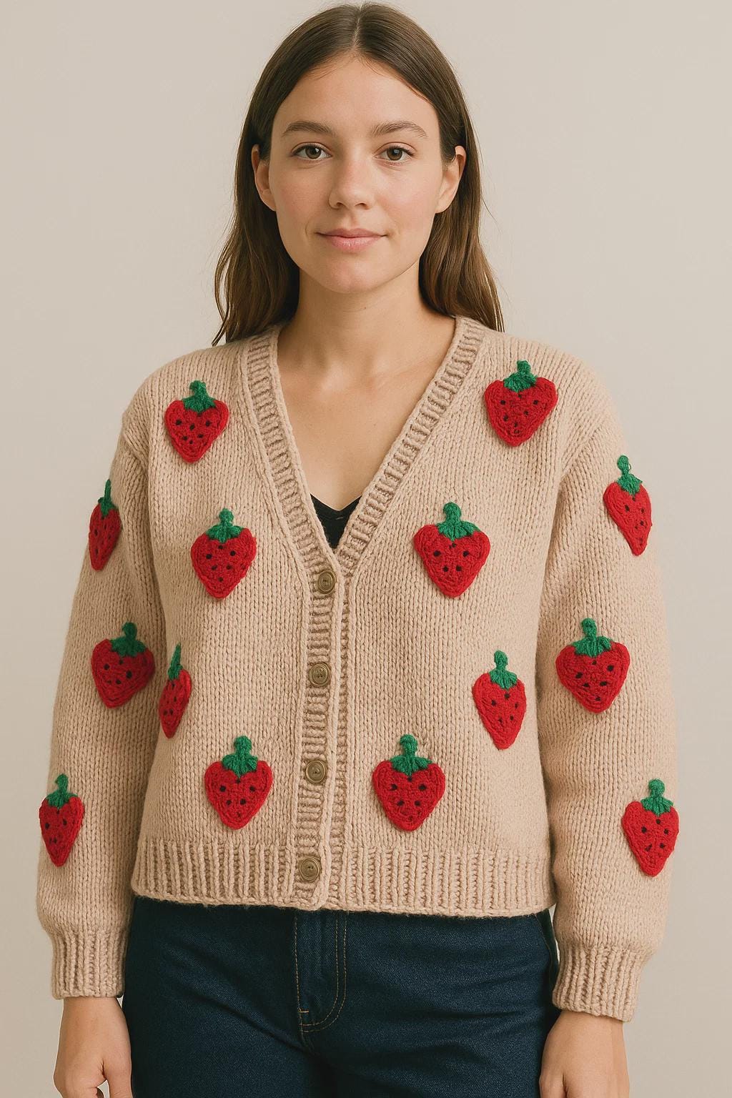 Strawberry Cardigan,Handmade Cardigan,Trendy Cardigan,Gift for Girlfriend Wife,Birthday Gift,Fashion Cardigan