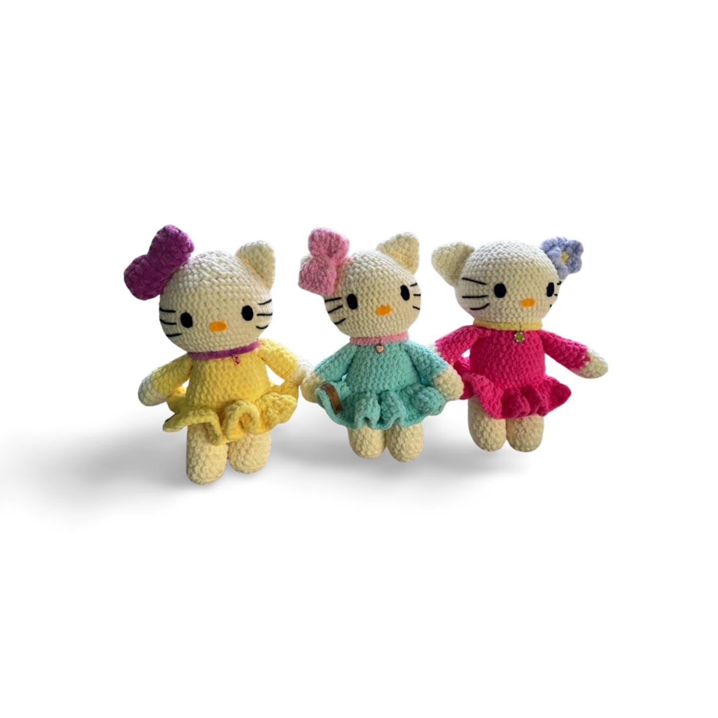 Handmade Hello Kitty Crochet Plushy– Soft Velvet Doll with Dress & Bow – Custom Colour Cute Gift for Girls