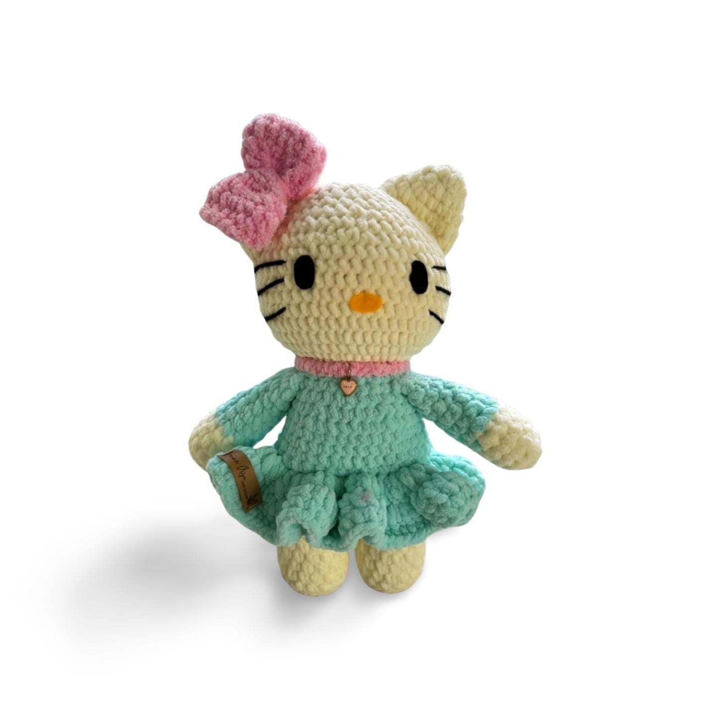 Handmade Hello Kitty Crochet Plushy– Soft Velvet Doll with Dress & Bow – Custom Colour Cute Gift for Girls