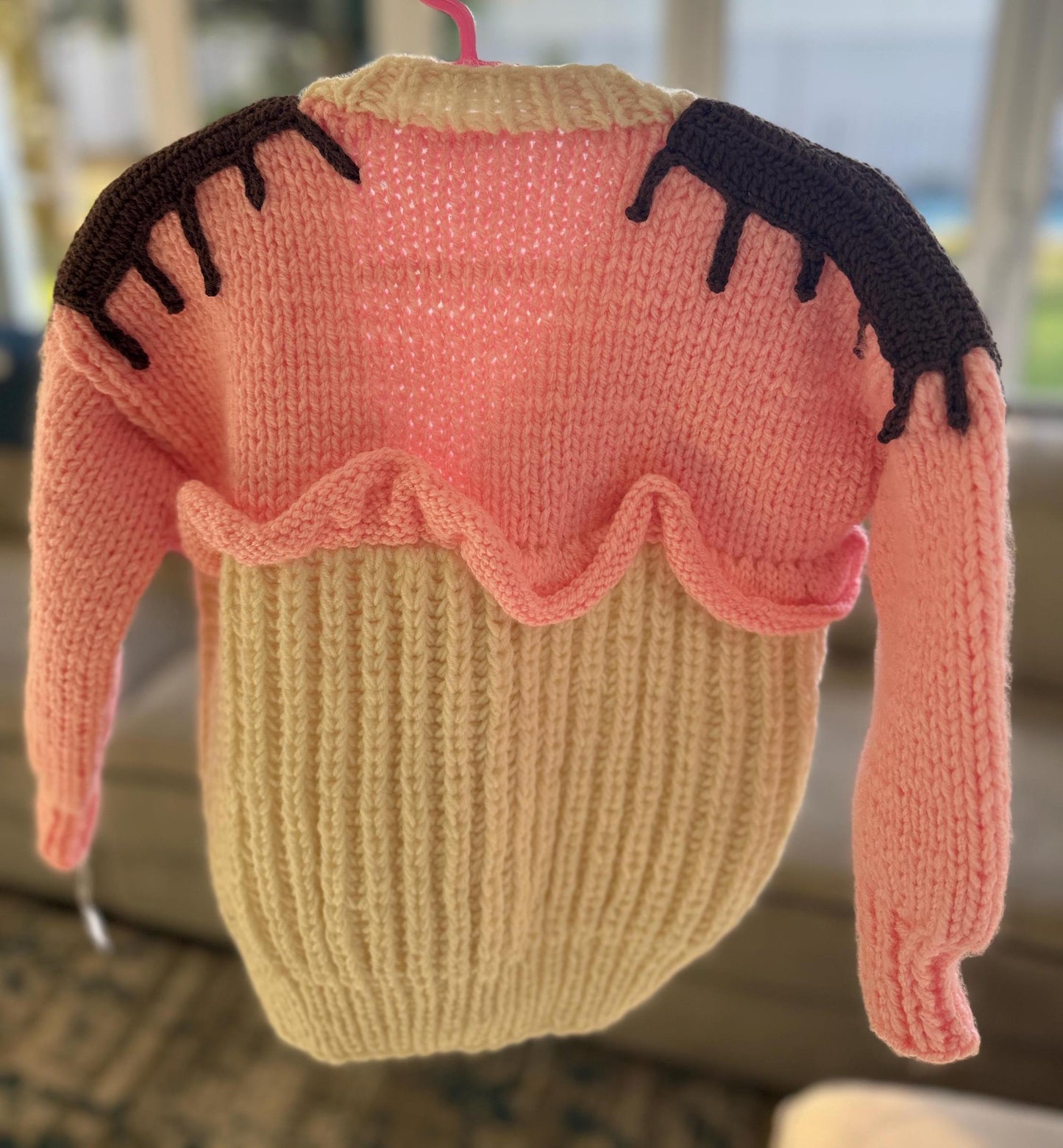 Kids Cupcake Cardigan,Handmade Knitted Cute Pink Cardigan for Girls Gift for Toddler