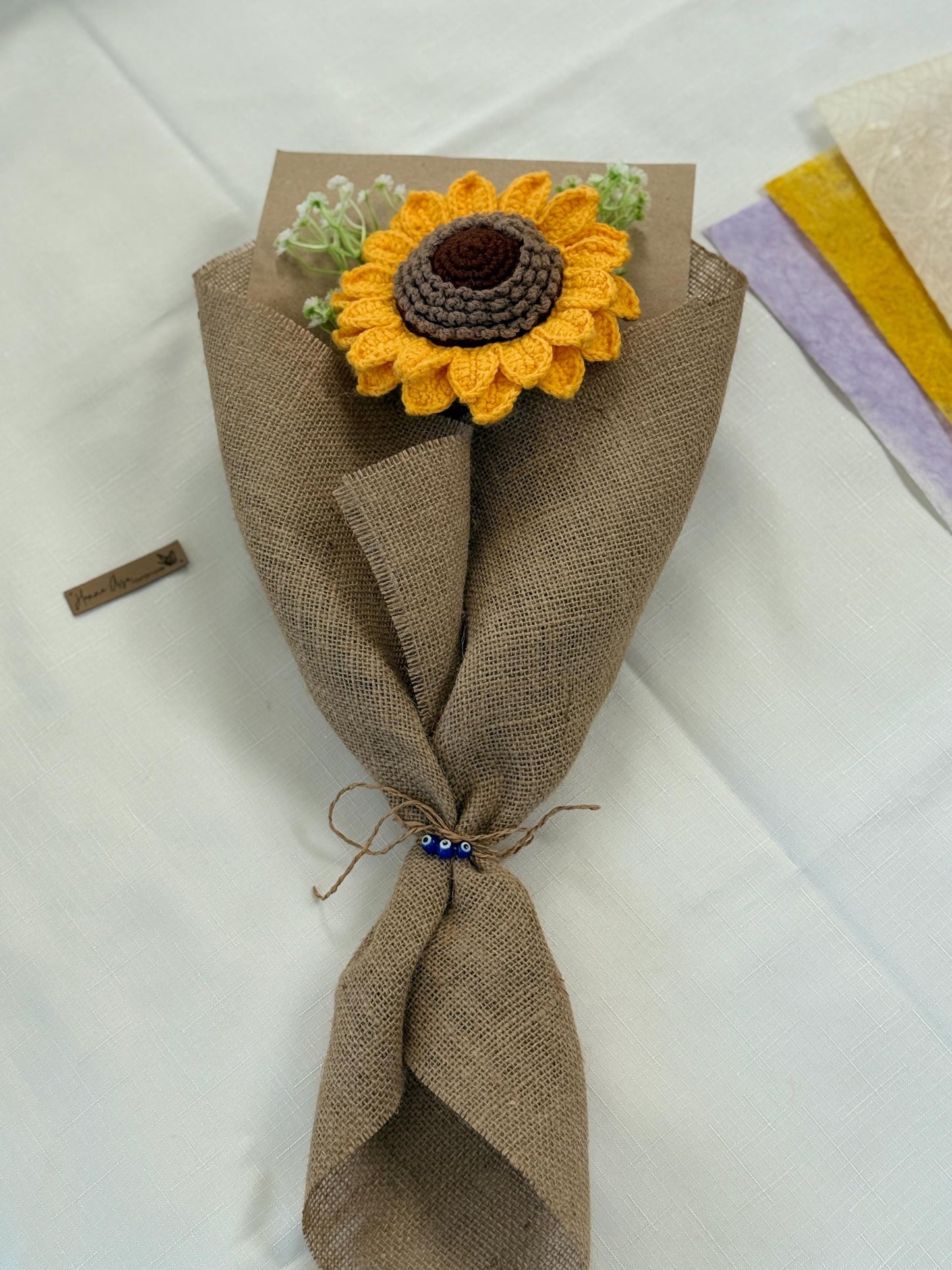 Personalized Sunflower Gift Box – Handmade Crochet Flower Bouquet, Custom Mug, Keychain & Candle Set SA