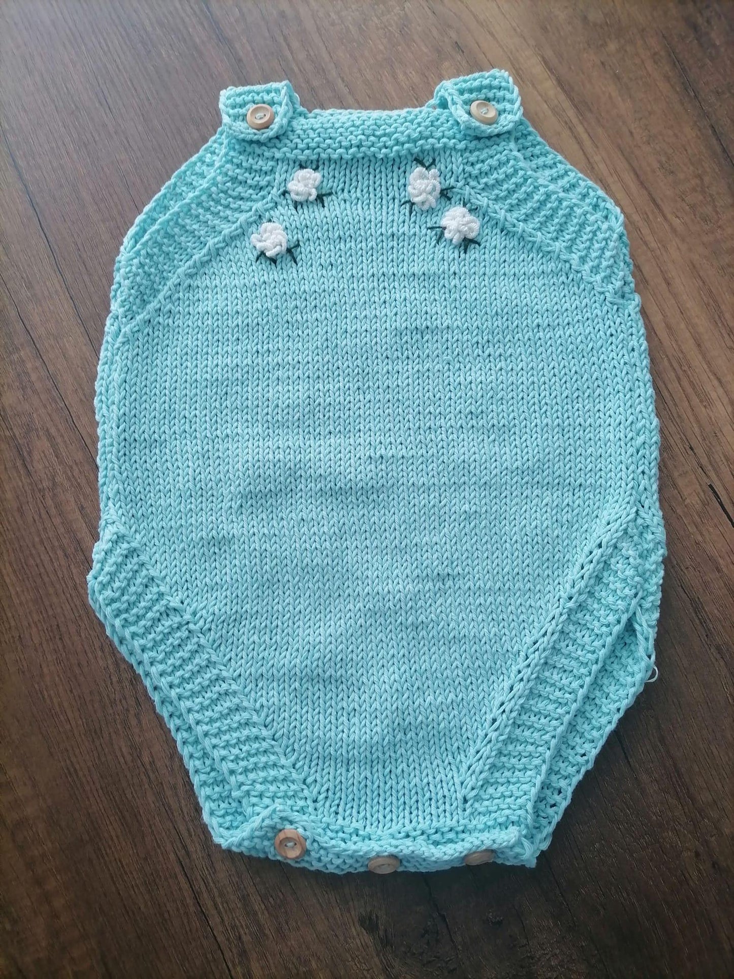 Handmade Baby Knit Set – 100% Cotton Cardigan & Romper (9–12M) | Aqua Blue Newborn Outfit | Baby Shower Gift | Fall Baby Clothes