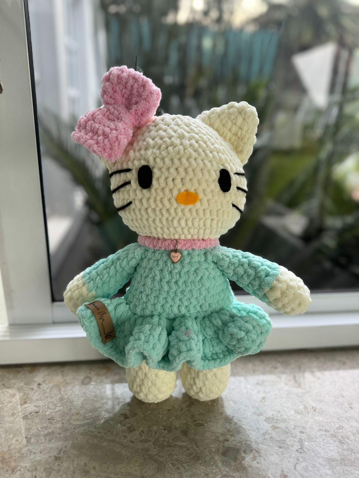 Handmade Hello Kitty Crochet Plushy– Soft Velvet Doll with Dress & Bow – Custom Colour Cute Gift for Girls
