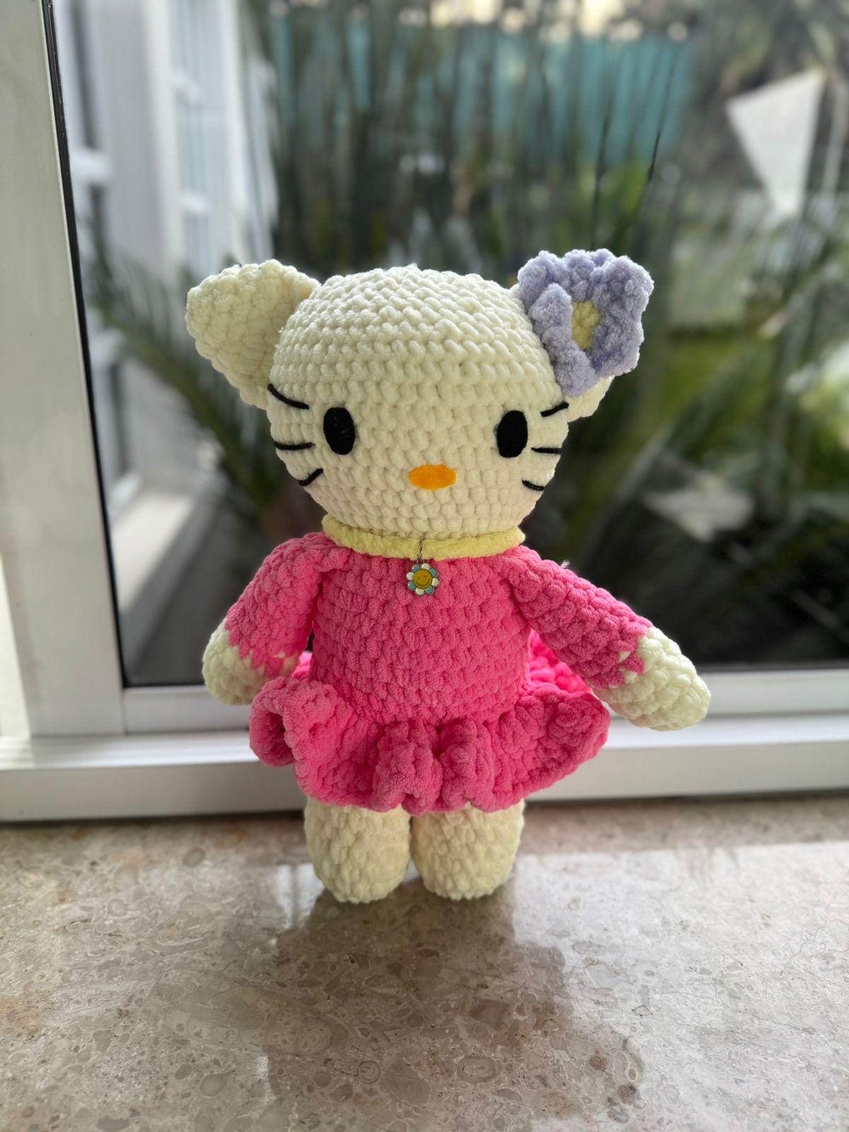 Handmade Hello Kitty Crochet Plushy– Soft Velvet Doll with Dress & Bow – Custom Colour Cute Gift for Girls