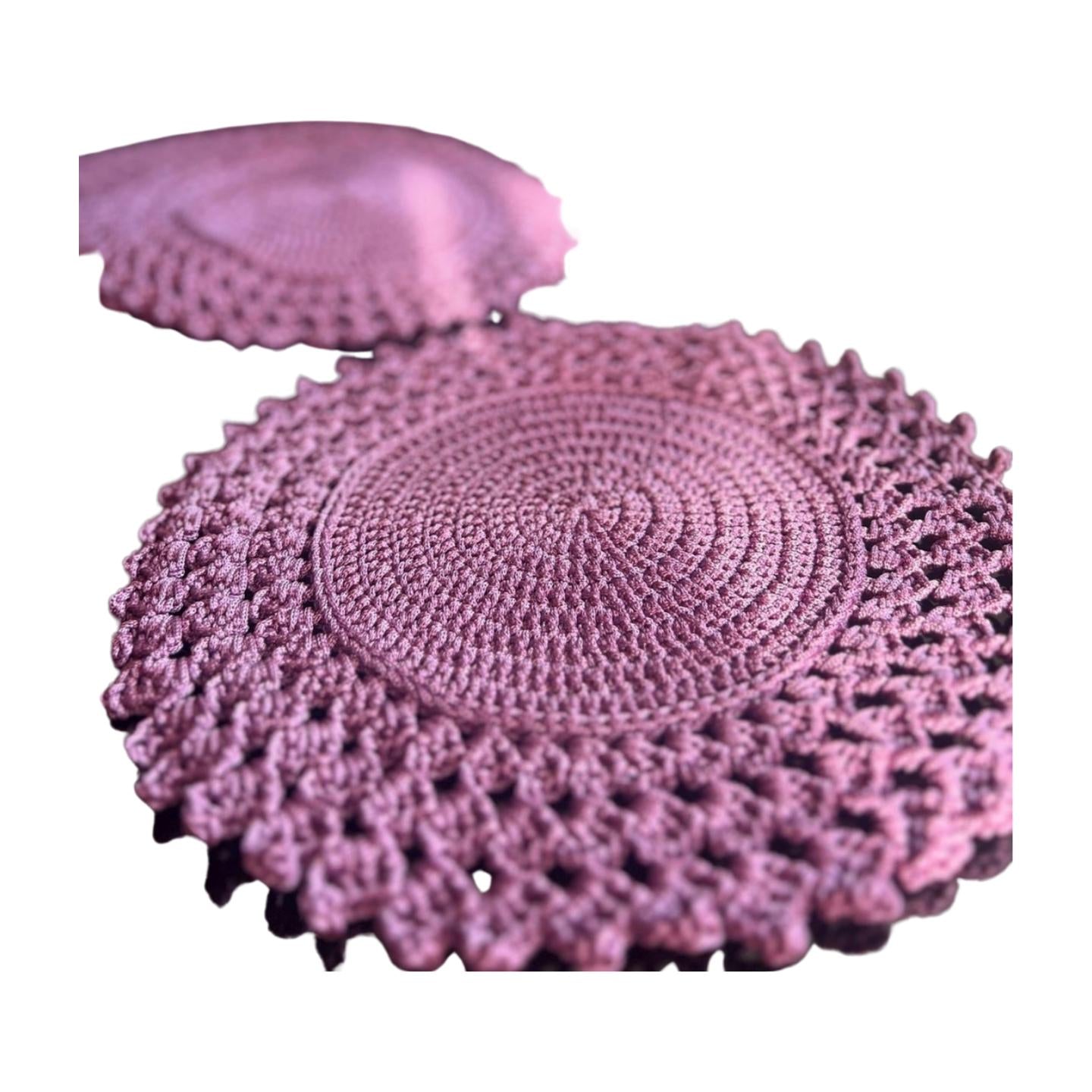 Handmade Crochet Round Placemats,Elegant Lacy Edge Table Decor,Purple Doily Set,Boho Dining Accent Set of 6