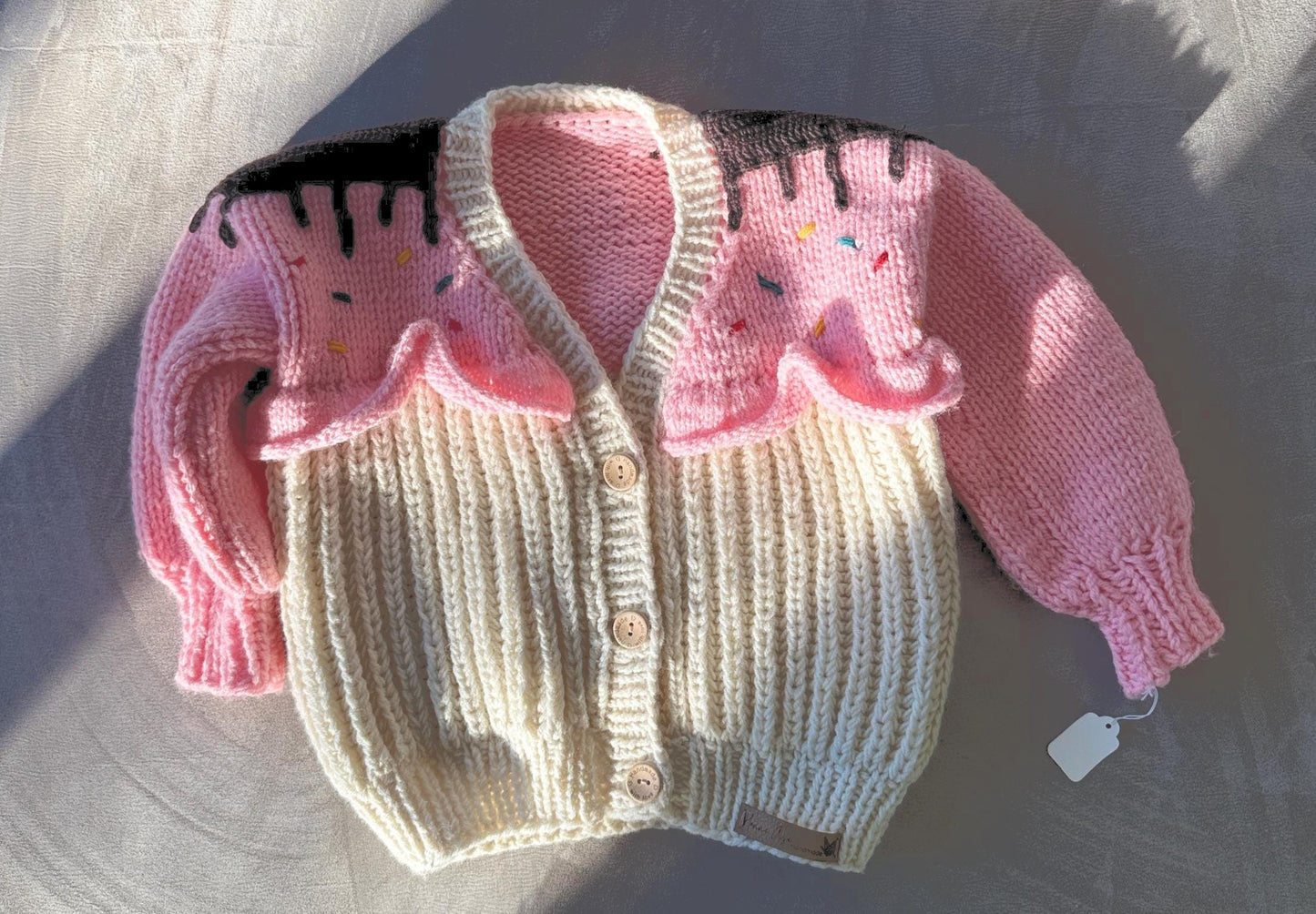 Kids Cupcake Cardigan,Handmade Knitted Cute Pink Cardigan for Girls Gift for Toddler