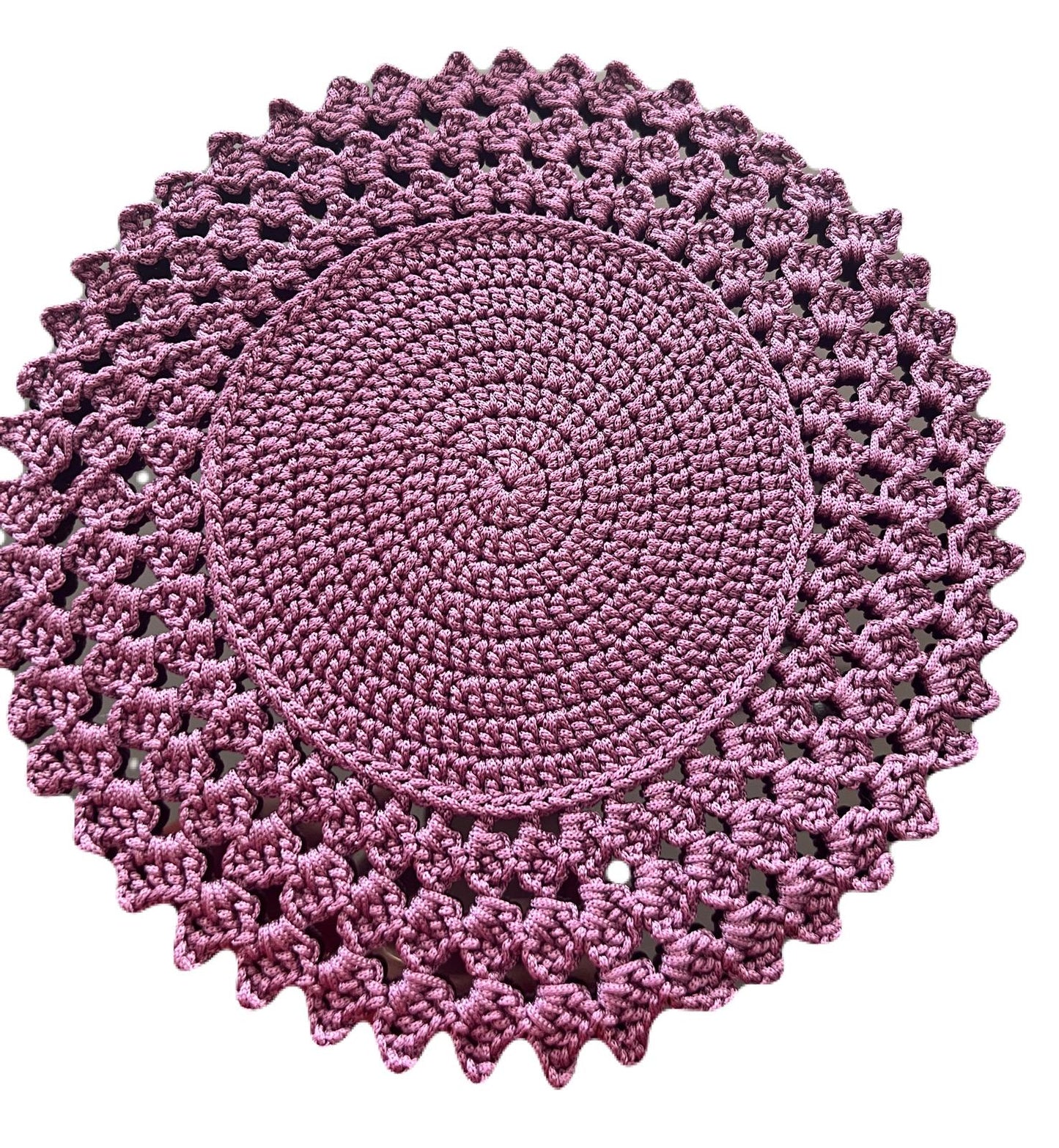 Handmade Crochet Round Placemats,Elegant Lacy Edge Table Decor,Purple Doily Set,Boho Dining Accent Set of 6