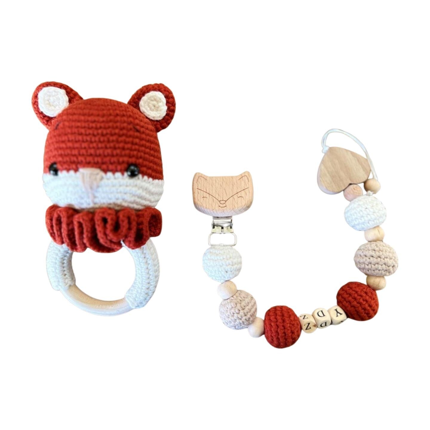 Handmade Baby Personalized Dummy Chain and Toy Gift Set,Baby Shower Gift Set,Newborn Gift Set,Dummy Chain Rattle Toy