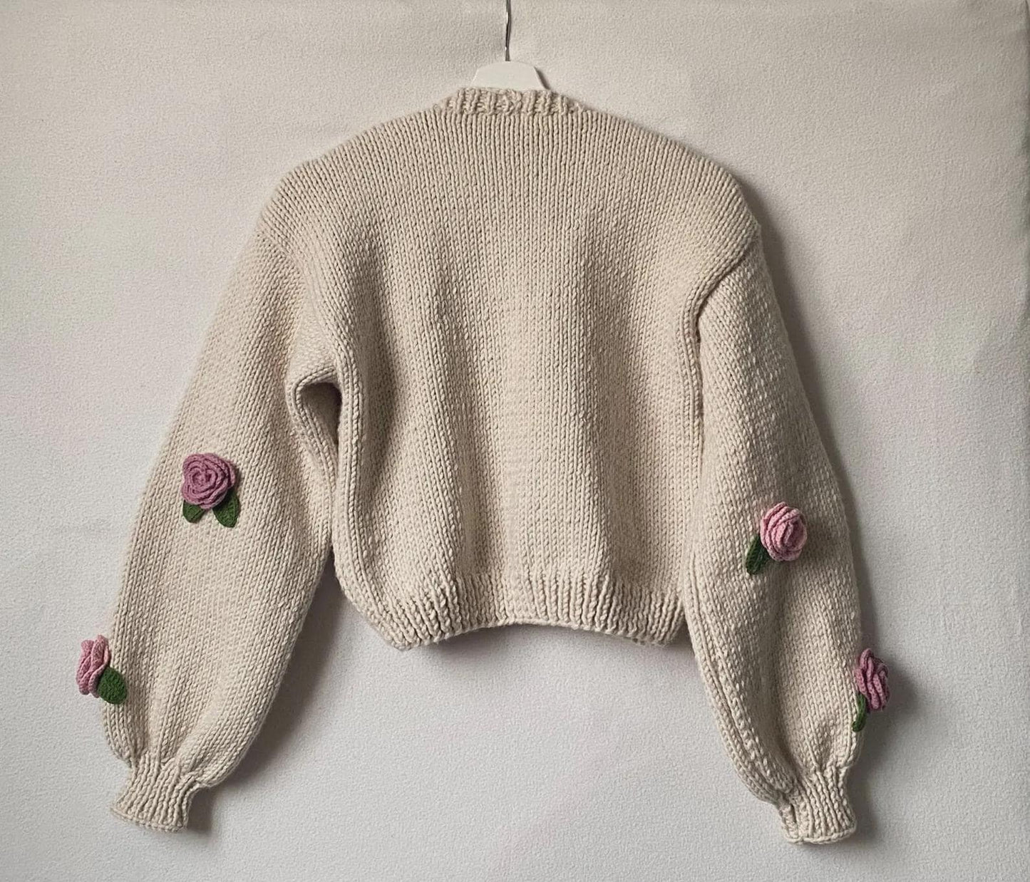 Handmade Crochet Rose Cardigan β Unique Floral Knit Sweater, Cottagecore Boho Jacket, Gift for Her