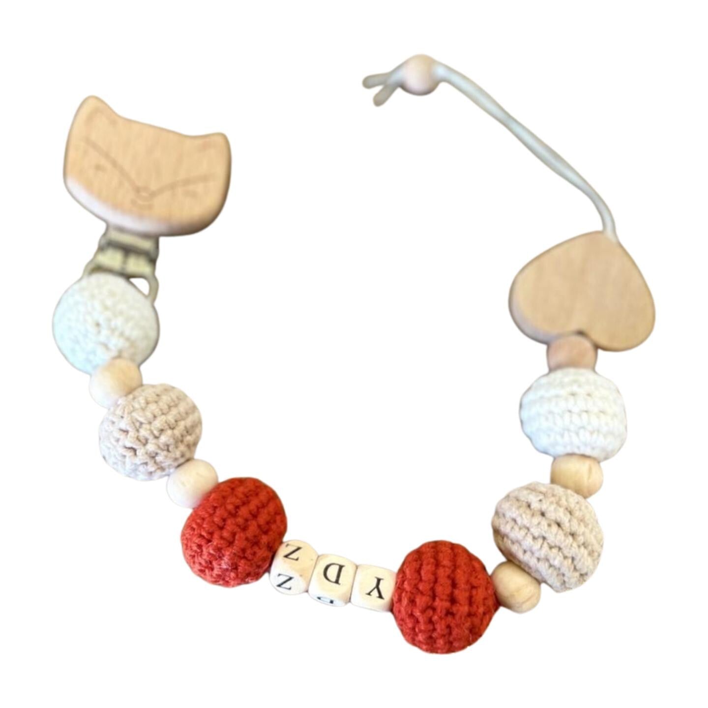 Handmade Crochet Baby Gift Set: Personalized Dummy Chain & Fox Rattle Toy