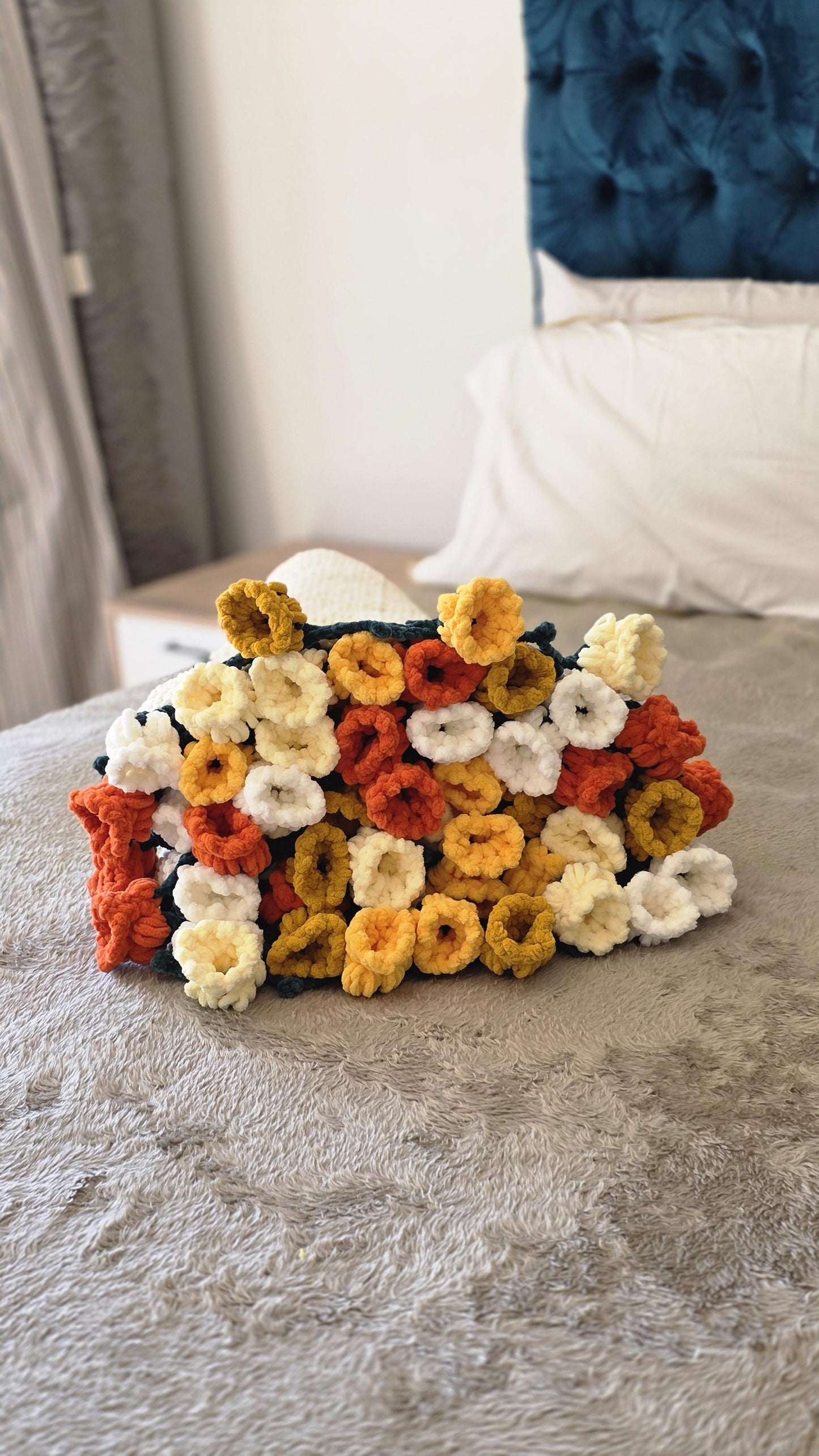 Crochet Bouquet Blanket Velvet Yarn: Handmade Floral Bouquet Throw