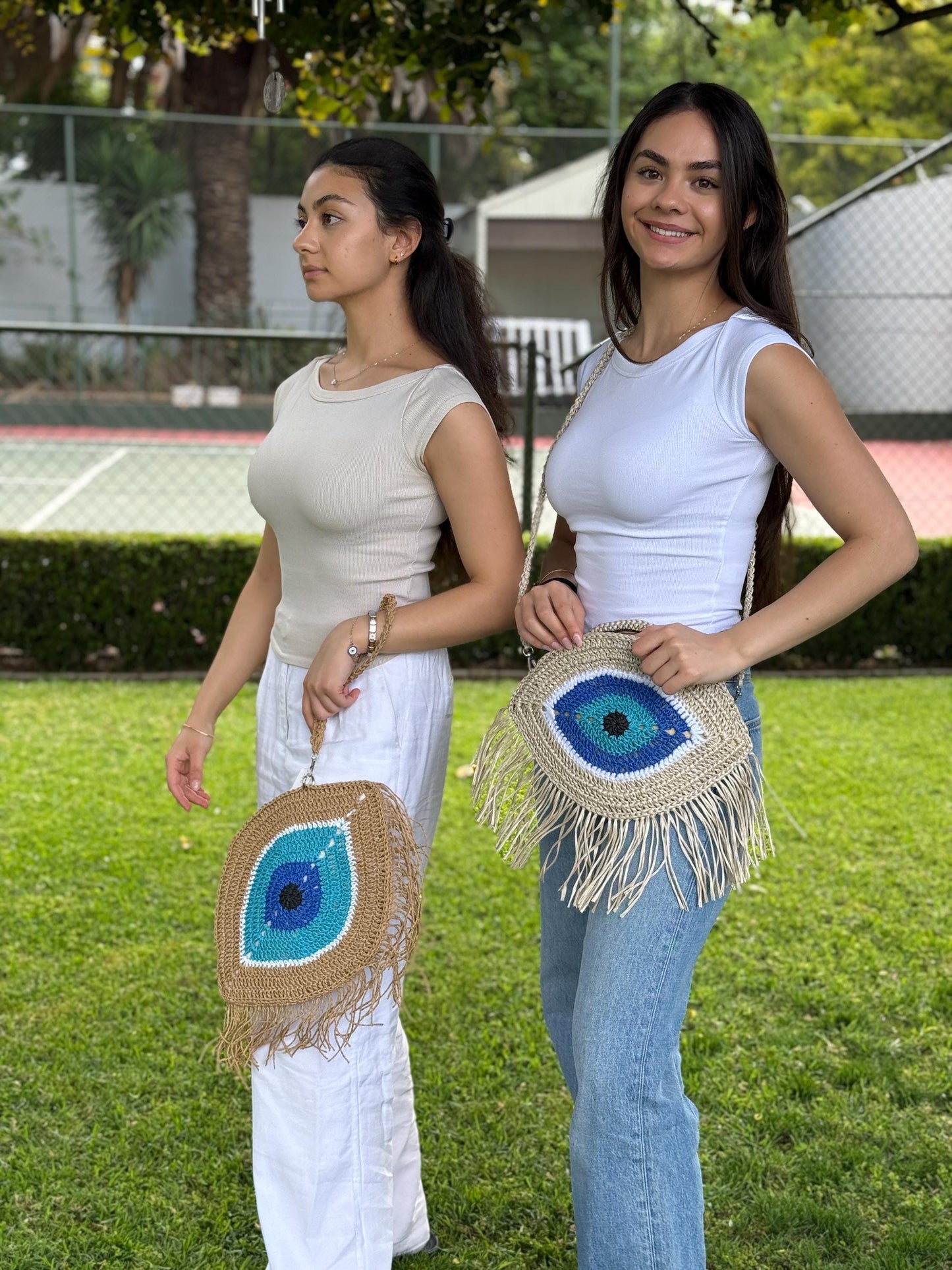 Crochet Evil Eye Crossbody Bag - Handmade Boho Rafia Handbag,Christmas Gift