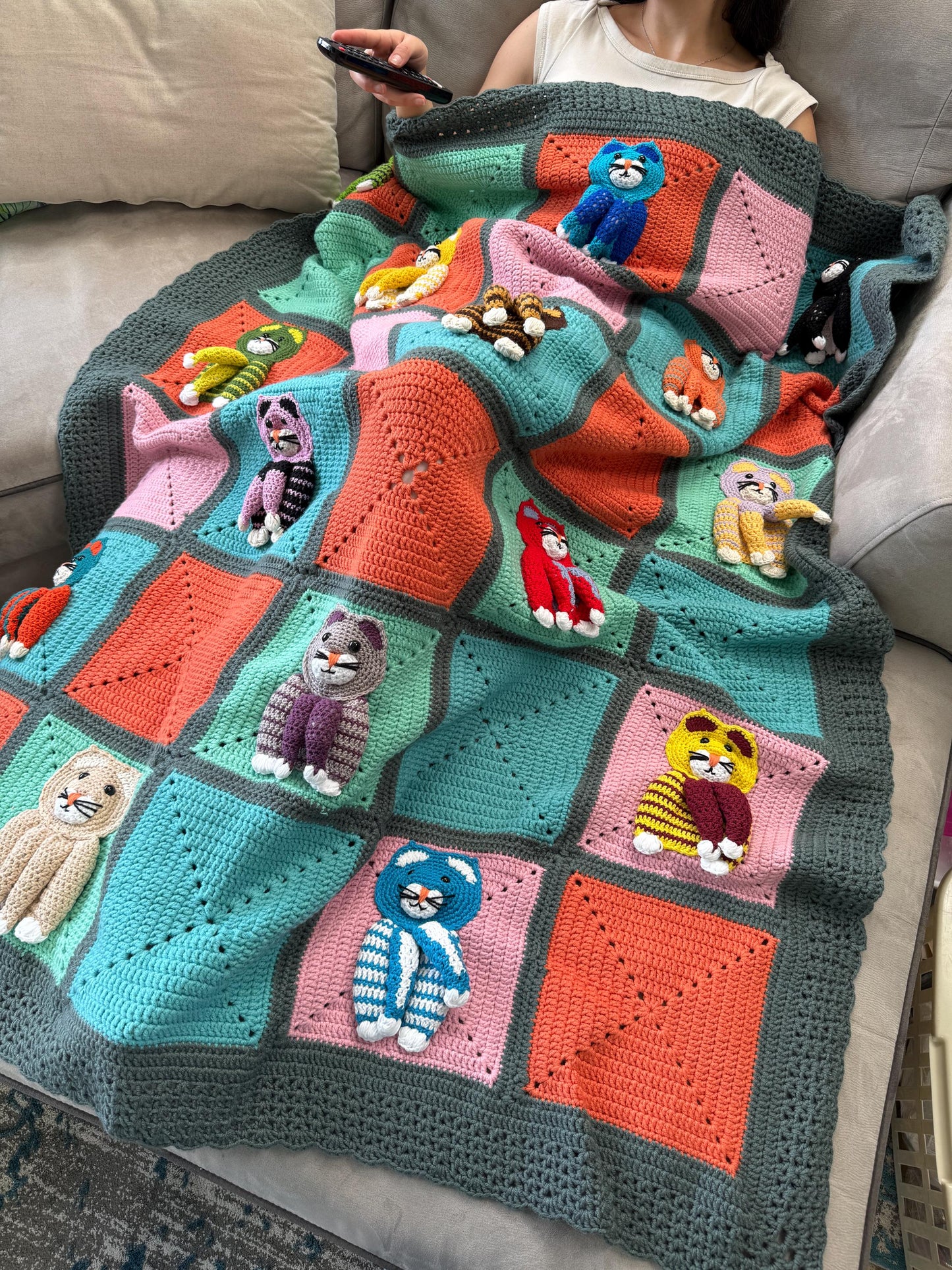 Colorful Crochet Cat Blanket β Handmade Throw, Cozy, Cat Lover Gift