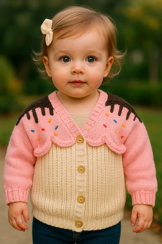 Kids Cupcake Cardigan,Handmade Knitted Cute Pink Cardigan for Girls Gift for Toddler