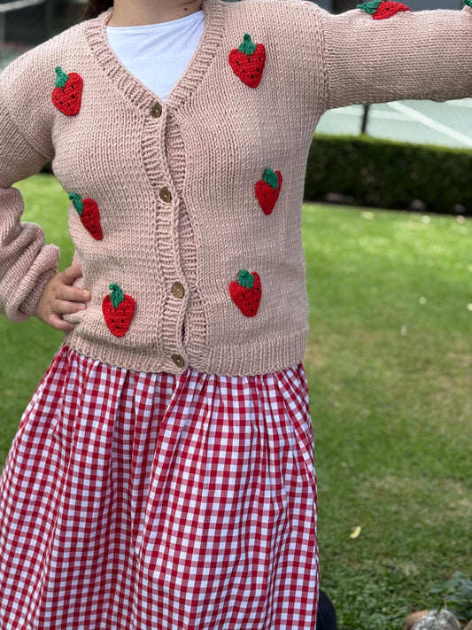 Strawberry Cardigan,Handmade Cardigan,Trendy Cardigan,Gift for Girlfriend Wife,Birthday Gift,Fashion Cardigan