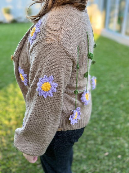 Handmade Flower Cardigan Purple Flowers SA