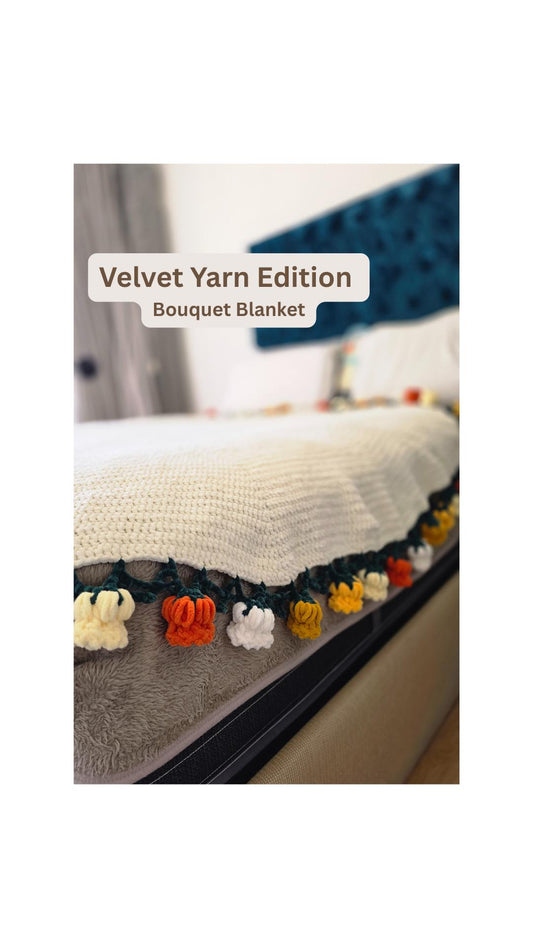 Handmade Crochet Bouquet Blanket Velvet Yarn Big sizes,3D Bloom Edge White Throw,Boho Bedspread – Cottagecore Home Decor,Cozy Gift for Her
