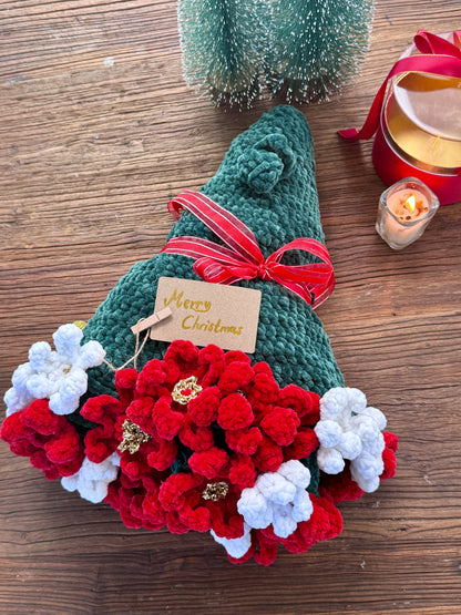 Personalized Christmas Crochet Flower Bouquet Blanket-Handmade Cozy Holiday Decor SA