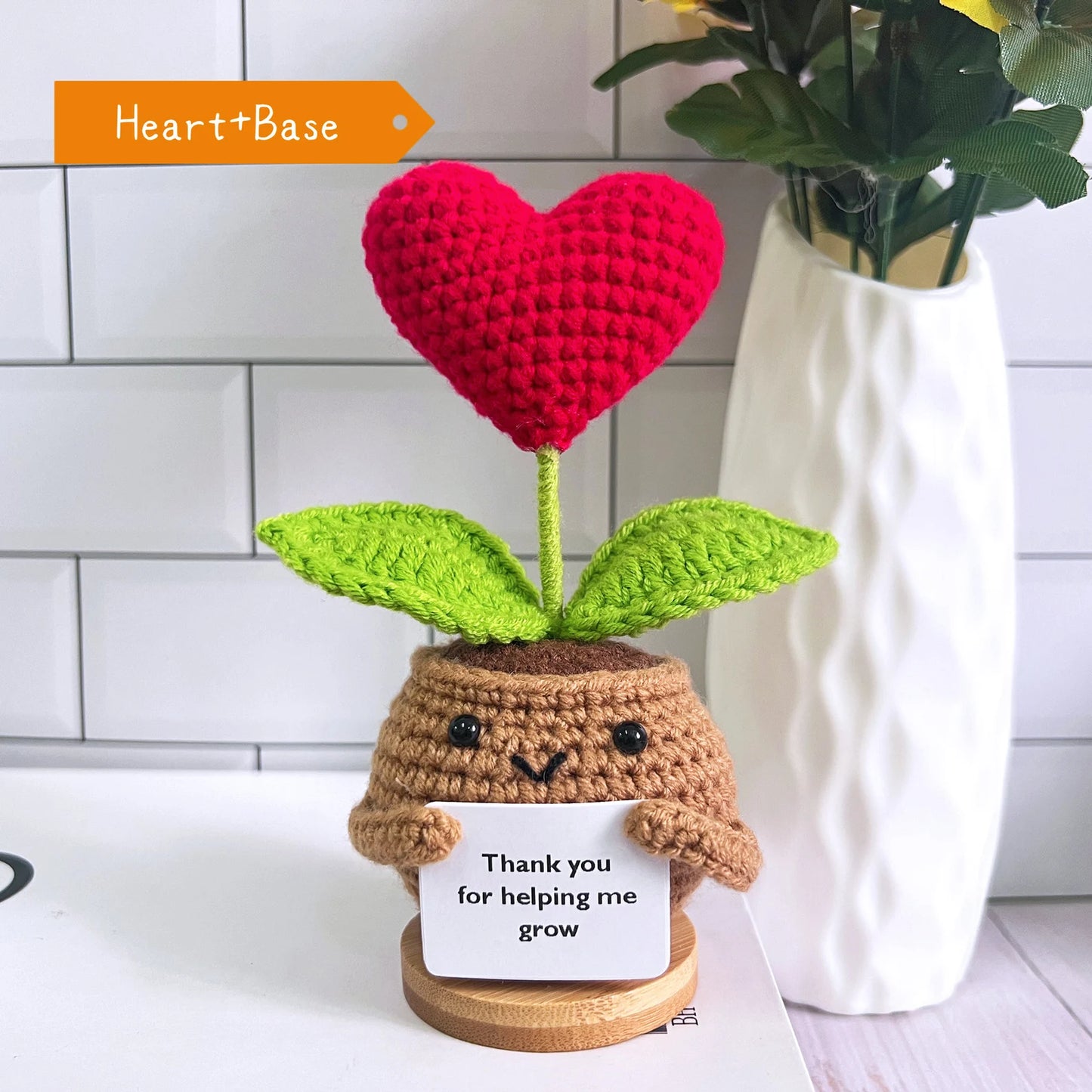 Mini crochet heart and sunflower pots set