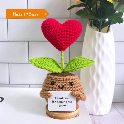 Mini crochet heart and sunflower pots set