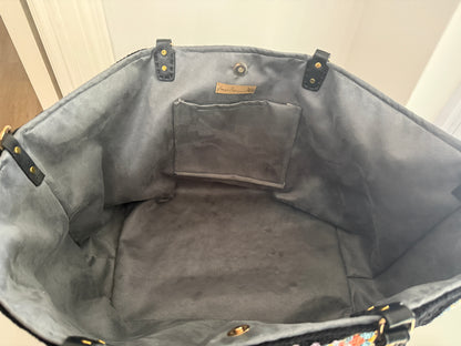 Carryall XLarge crochet bag shown open with spacious expandable shape