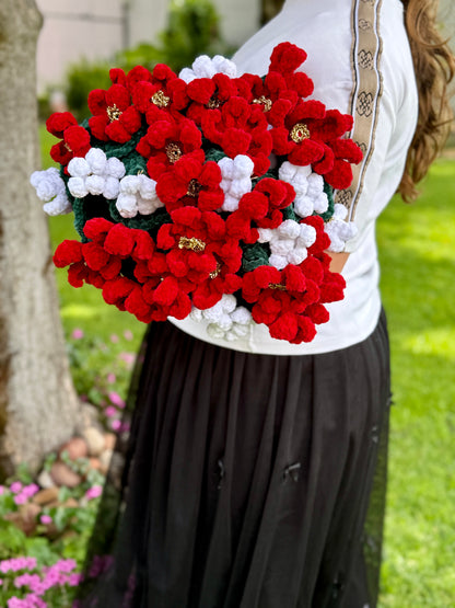 Personalized Christmas Crochet Flower Bouquet Blanket-Handmade Cozy Holiday Decor SA