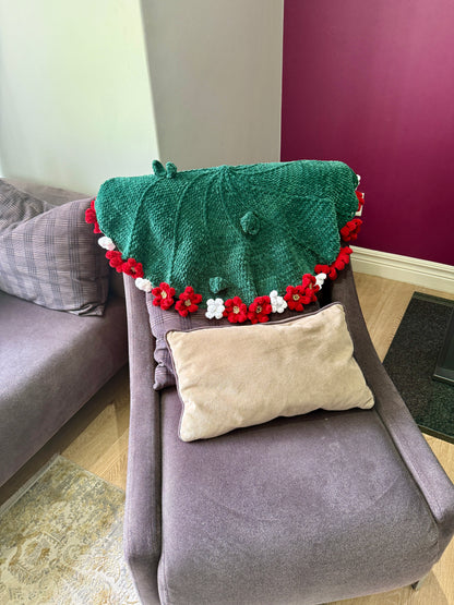 Personalized Christmas Crochet Flower Bouquet Blanket-Handmade Cozy Holiday Decor SA