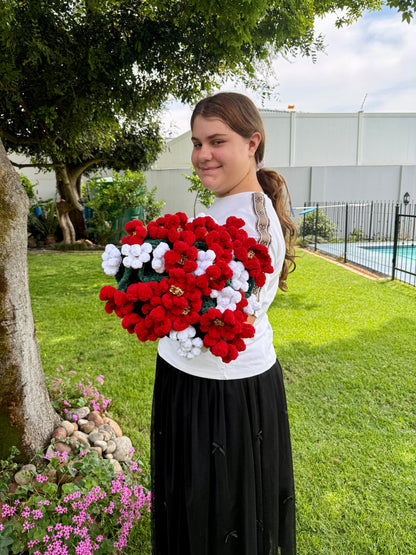 Personalized Christmas Crochet Flower Bouquet Blanket-Handmade Cozy Holiday Decor SA