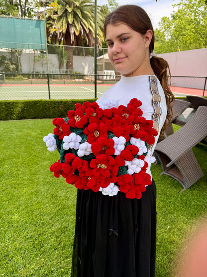 Personalized Christmas Crochet Flower Bouquet Blanket-Handmade Cozy Holiday Decor SA