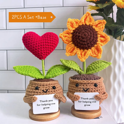 Mini Crochet Teacher Flowers – “Thank you for helping me grow” (with wooden base)