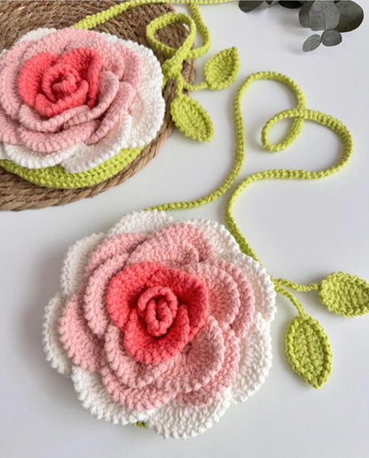 Handmade Crochet 3D Rose Handbag - Christmas Gift for Girls