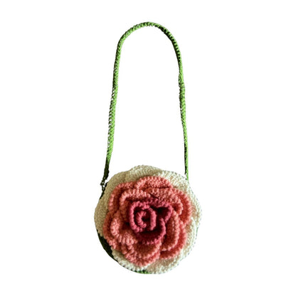 Handmade Crochet 3D Rose Handbag - Christmas Gift for Girls