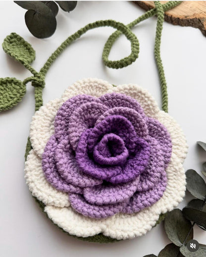 Handmade Crochet 3D Rose Handbag - Christmas Gift for Girls