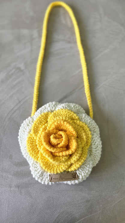 Handmade Crochet 3D Rose Handbag - Christmas Gift for Girls