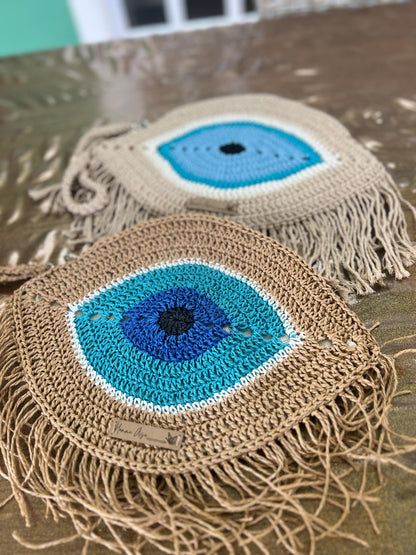 Crochet Evil Eye Crossbody Bag - Handmade Boho Rafia Handbag,Christmas Gift