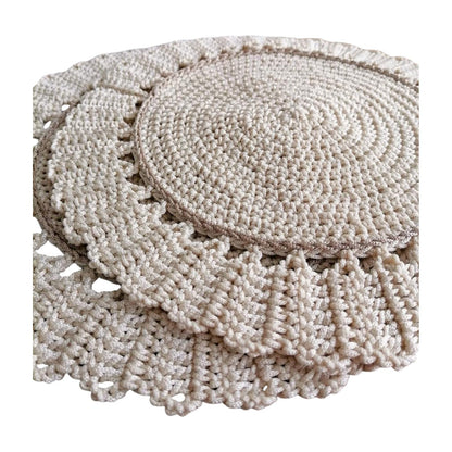 Crochet Placemat & Napkin Ring Set (Set of 6) - Boho Farmhouse Table Decor