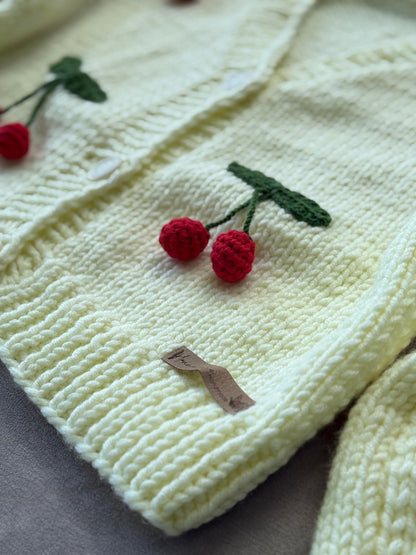 Handmade Cherry Cardigan: Trendy Knitted Fashion,Christmas Gift