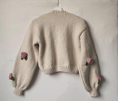 Handmade Crochet Rose Cardigan – Unique Floral Knit Sweater, Cottagecore Boho Jacket, Gift for Her