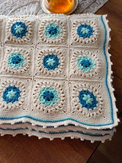 Handmade Crochet Cotton Blanket: Boho Granny Square Throw