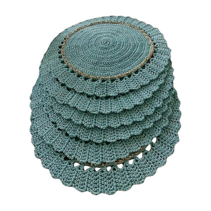 Crochet Placemat & Napkin Ring Set (Set of 6) - Boho Farmhouse Table Decor