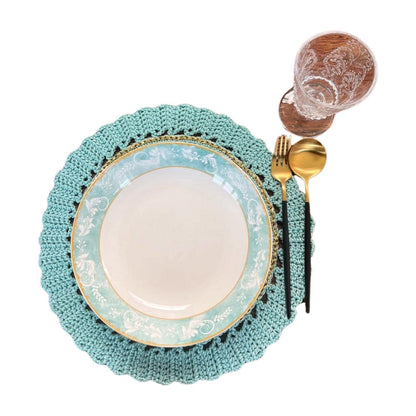 Crochet Placemat & Napkin Ring Set (Set of 6) - Boho Farmhouse Table Decor