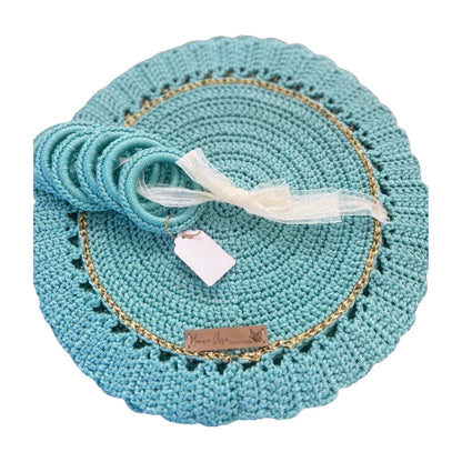 Crochet Placemat & Napkin Ring Set (Set of 6) - Boho Farmhouse Table Decor
