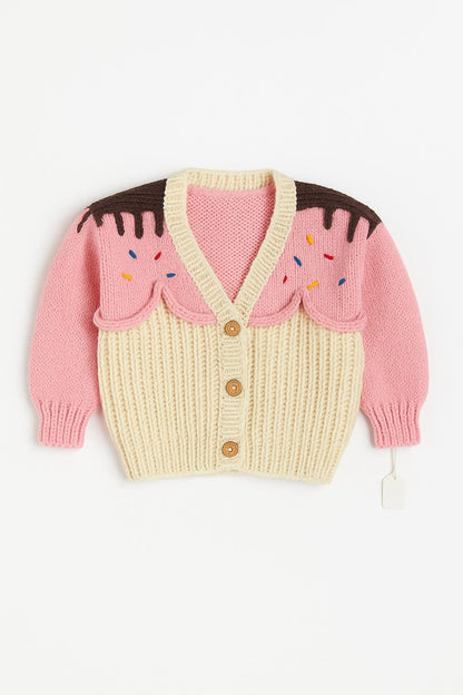 Handmade Kids Cupcake Knit Cardigan: Soft Yarn Sweater (Ages 1–3) Christmas Gift